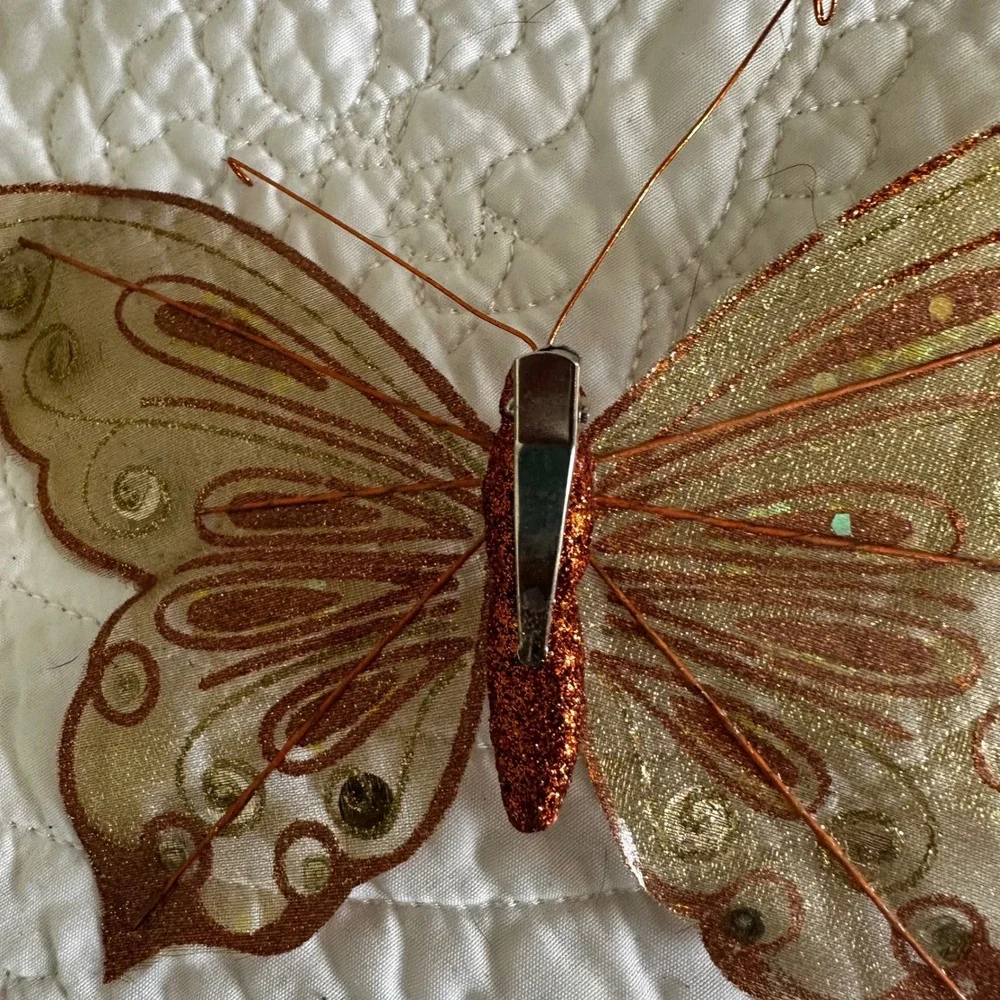 Set of 4 Shimmering Butterfly‎ Ornaments Glitter Wire Decor